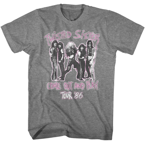 Graphite Heather Twisted Sister t-shirt featuring a Come Out and Play design