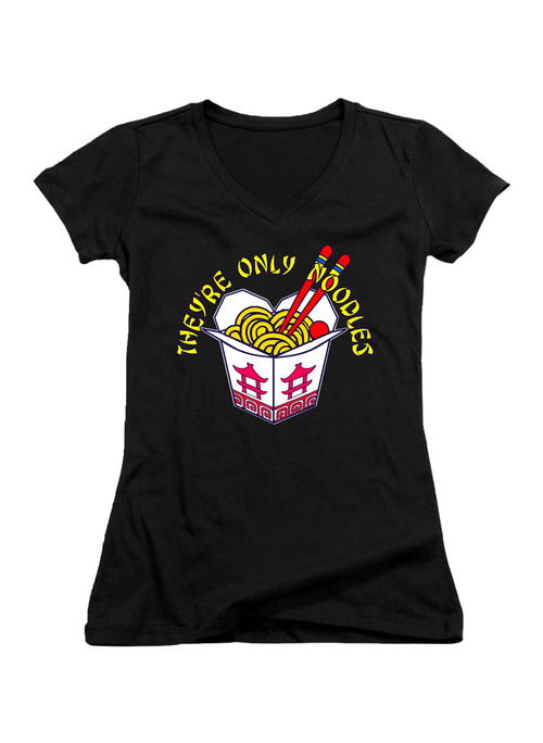Black They're Only Noodles Juniors V-Neck T-Shirt