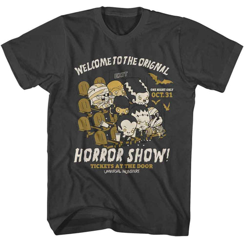 Smoke Gray Universal Monsters t-shirt featuring a Welcome To design