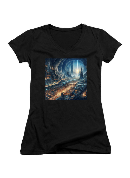 Black Underground City Juniors V-Neck T-Shirt