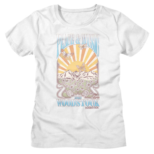 Woodstock Ladies T-Shirt - Peace and Music Landscape