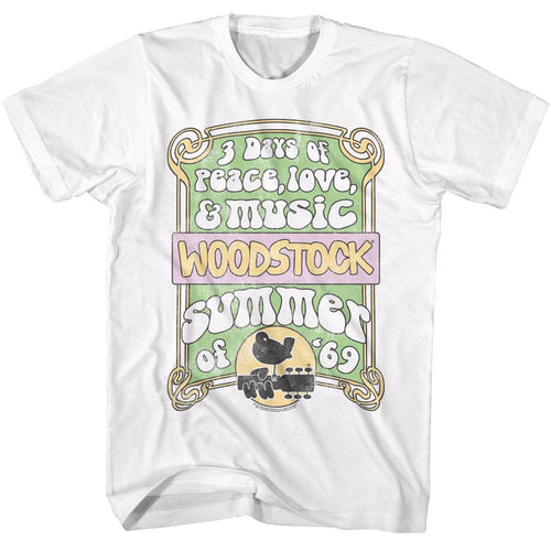 White Woodstock t-shirt featuring a Summer of 69 design