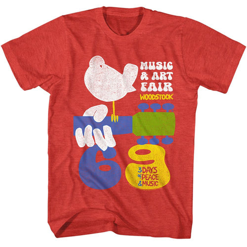 Heather Red Woodstock t-shirt featuring a Music and Art Fair design
