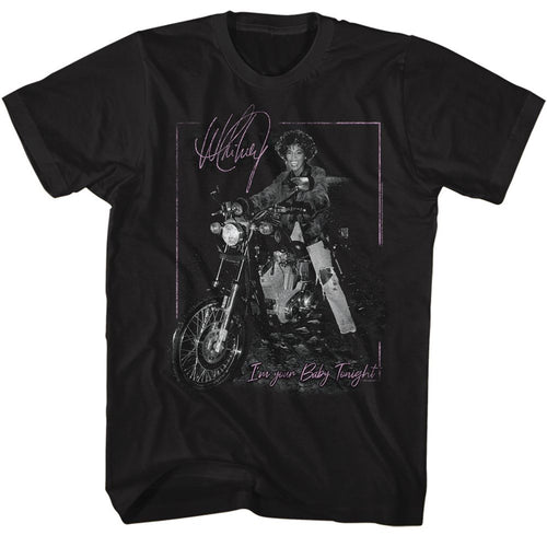 Black Whitney Houston t-shirt featuring a Motorcycle design