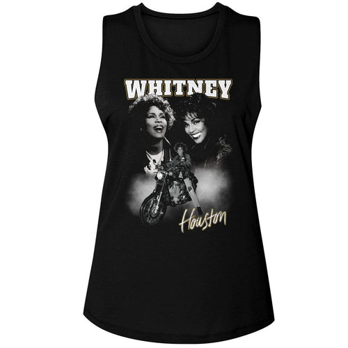Whitney Houston Ladies Muscle Tank - Motorcycle Collage