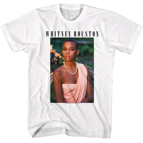 White Whitney Houston t-shirt featuring a Photo and Logo design