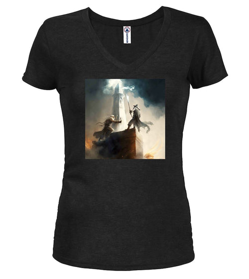 Black Wizard Battle Fantasy Juniors V-Neck T-Shirt
