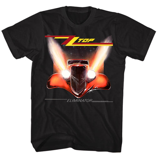 Black ZZ Top t-shirt featuring a Eliminator Cover design