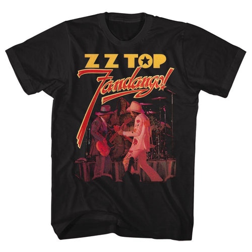 Black ZZ Top t-shirt featuring a Fandango design