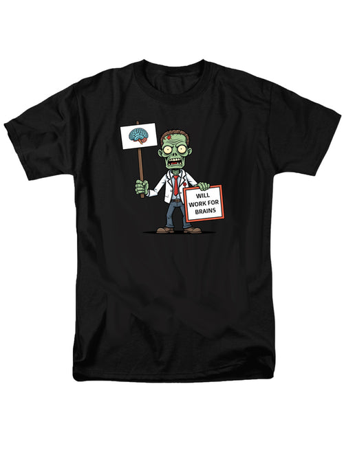 Black Zombie Will Work for Brains T-Shirt