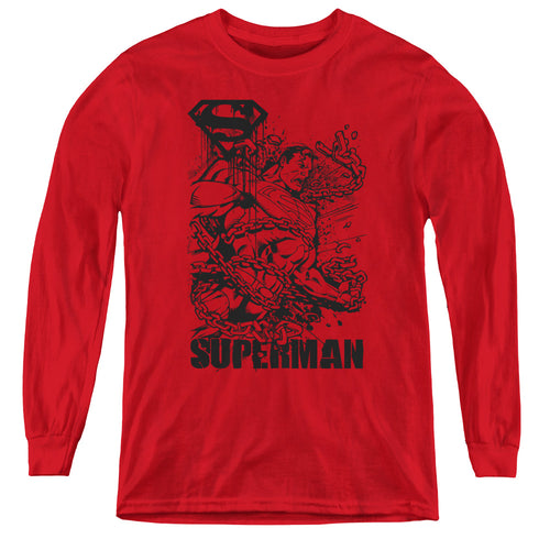 Superman Breaking Chains Line Art Youth Long Sleeve T-Shirt