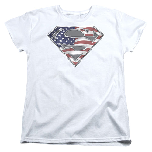 Superman All American Shield White Womens T-Shirt
