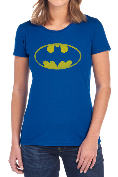 Batman Washed Bat Logo Womens T-Shirt