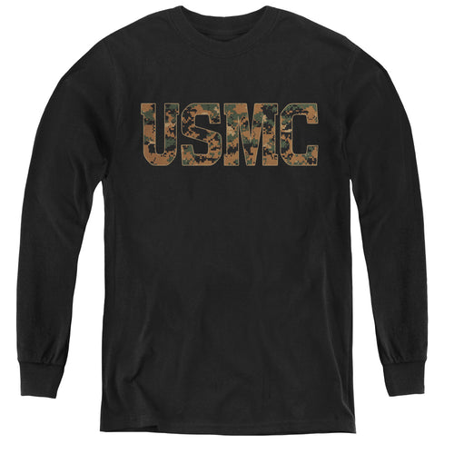 U.S. Marine Corps Camo Fill Black Youth Long Sleeve T-Shirt