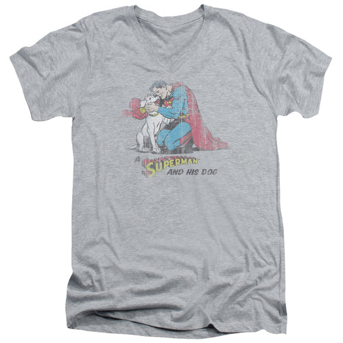 Superman And His Dog V-Neck T-Shirt