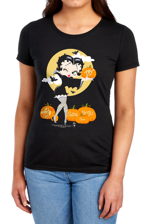 Betty Boop Vamp Pumpkins Womens T-Shirt