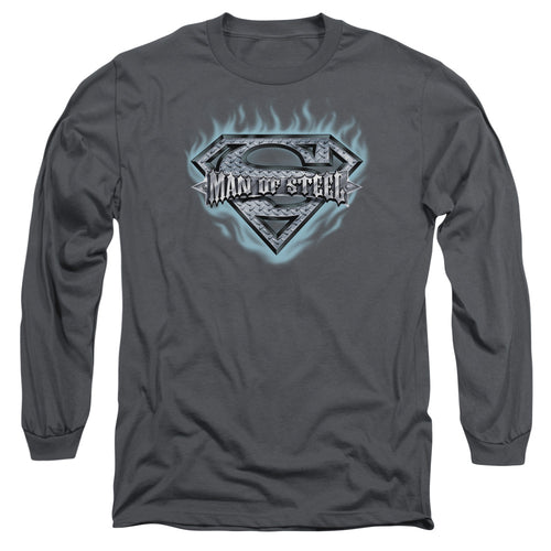 Superman Man of Steel Shield Charcoal Long Sleeve T-Shirt