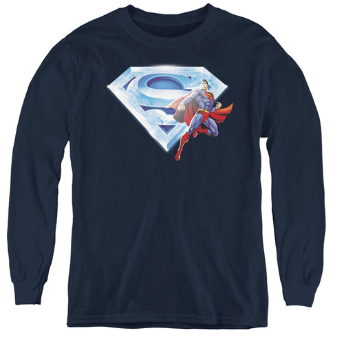 Superman & Crystal Logo Youth Long Sleeve T-Shirt