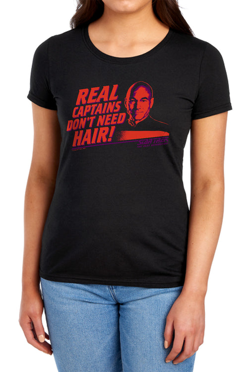 Star Trek Real Captains Don't Need Hair Womens T-Shirt