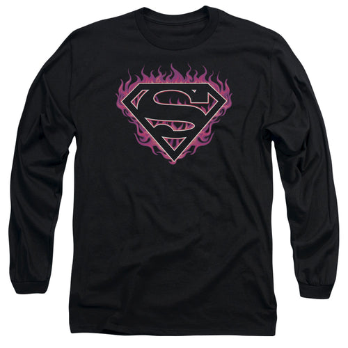 Superman Fuchsia Flames Outline Long Sleeve T-Shirt