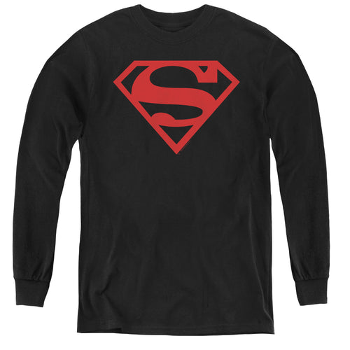 Superman Red on Black Shield Youth Long Sleeve T-Shirt