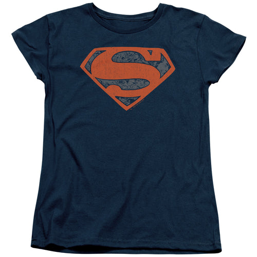 Superman Vintage Shield Collage Navy Womens T-Shirt