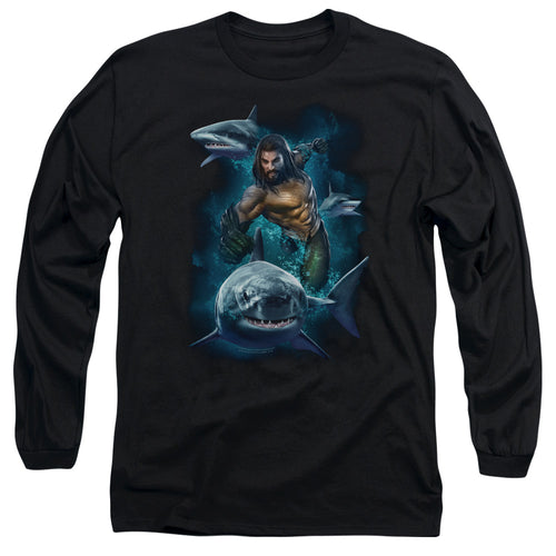 Aquaman Swimming With Sharks Long Sleeve T-Shirt