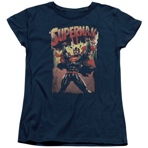 Superman Lift Up Navy Womens T-Shirt