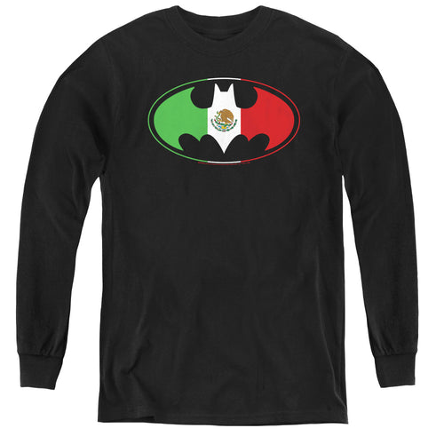 Batman Mexican Flag Shield Youth Long Sleeve T-Shirt