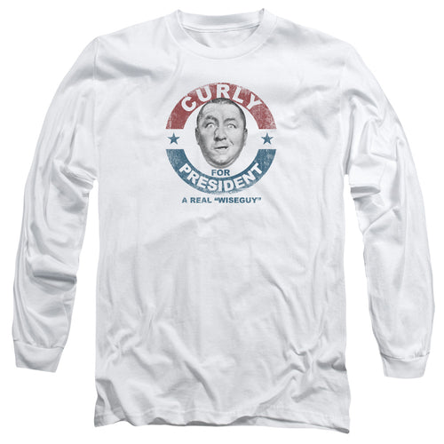 The Three Stooges Curly for President Wiseguy White Long Sleeve T-Shirt