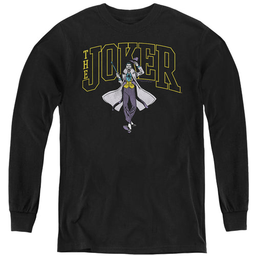 The Batman Joker Varsity on Black Youth Long Sleeve T-Shirt