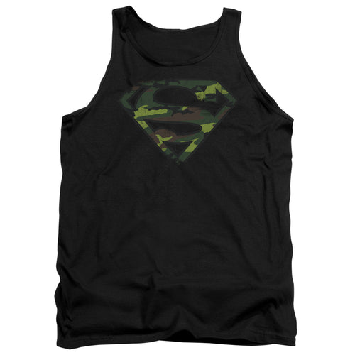 Superman Distressed Camo Shield Black Tank Top