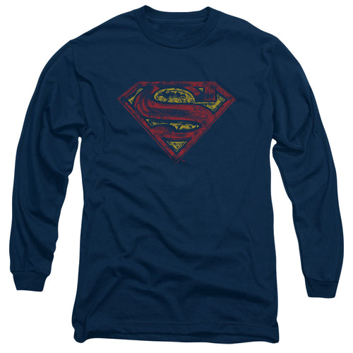 Superman S Shield Rough Navy Long Sleeve T-Shirt