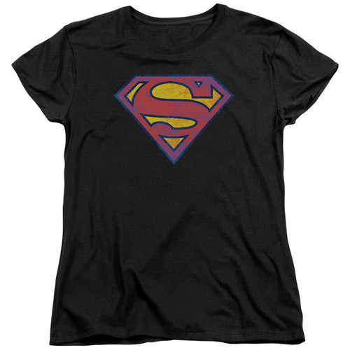 Superman Sm Neon Distress Logo Womens T-Shirt