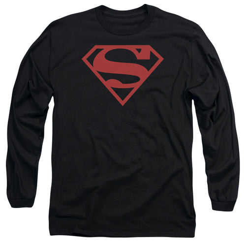 Superman Red on Black Shield Long Sleeve T-Shirt