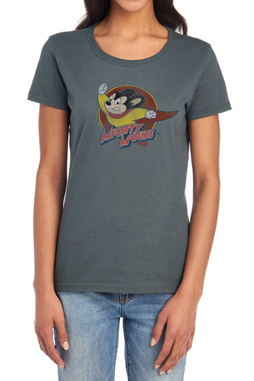 Mighty Mouse Mighty Circle Charcoal Womens T-Shirt