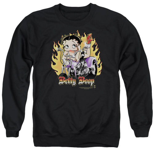 Betty Boop Biker Flames Boop Crewneck Sweatshirt
