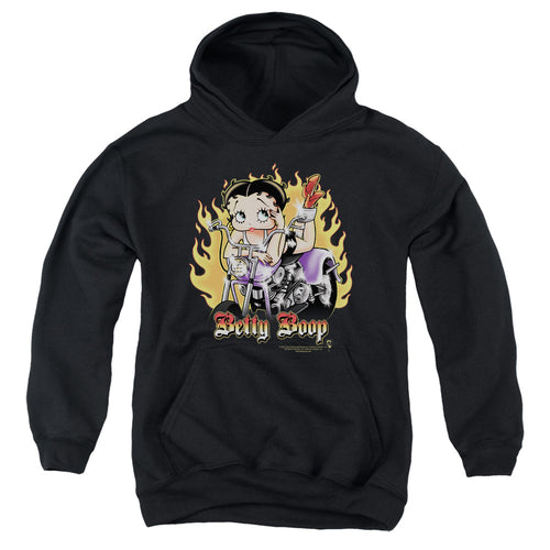Betty Boop Biker Flames Boop Youth Hoodie