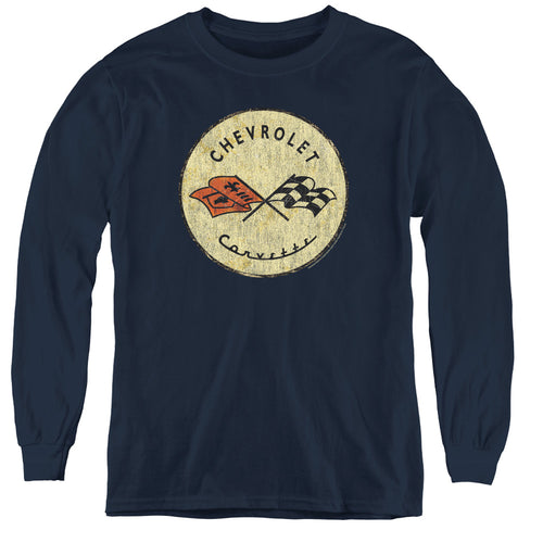 Chevy Old Vette Navy Youth Long Sleeve T-Shirt