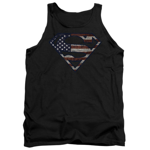 Superman Wartorn Flag Black Tank Top