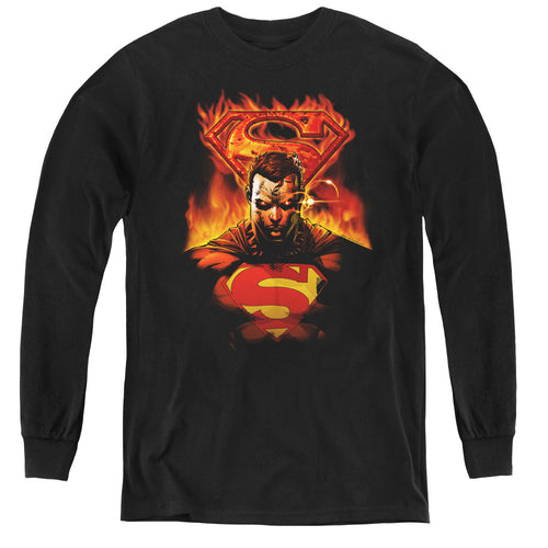 Superman Man on Fire Youth Long Sleeve T-Shirt