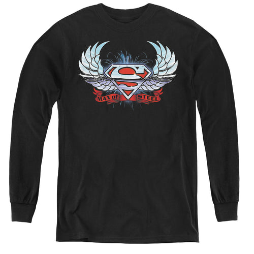 Superman Chrome Wings Shield Youth Long Sleeve T-Shirt