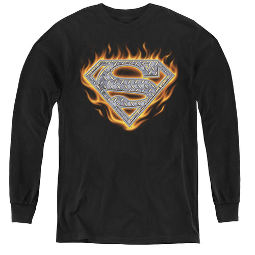 Superman Steel Fire Shield Youth Long Sleeve T-Shirt
