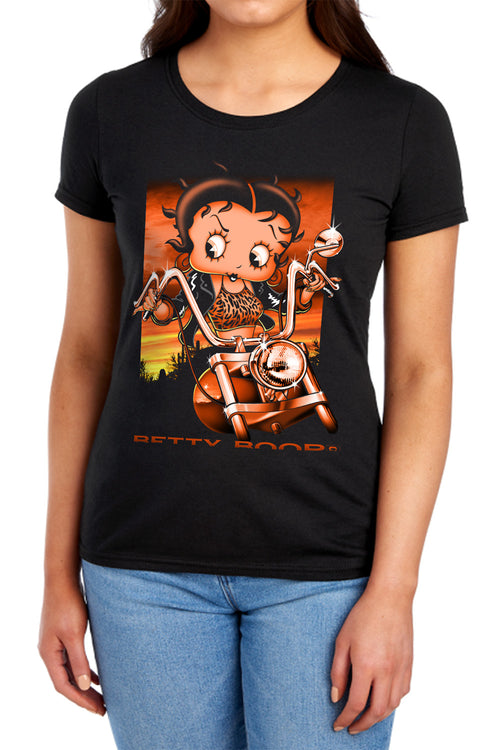 Betty Boop Sunset Rider Womens T-Shirt