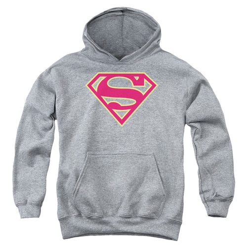 Superman Red & Gold Shield Athletic Heather Youth Hoodie