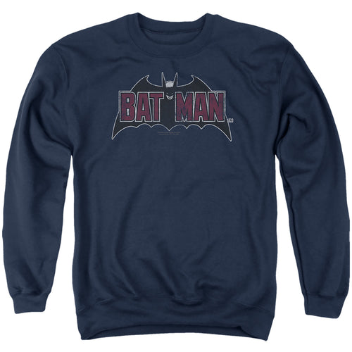 The Batman Vintage Bat Logo on Navy Crewneck Sweatshirt