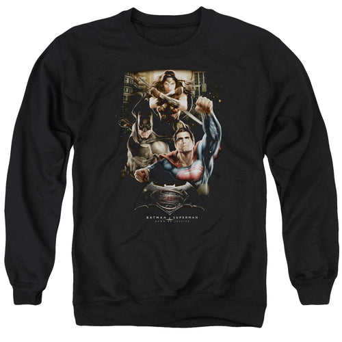 Batman v Superman Three In Action Crewneck Sweatshirt