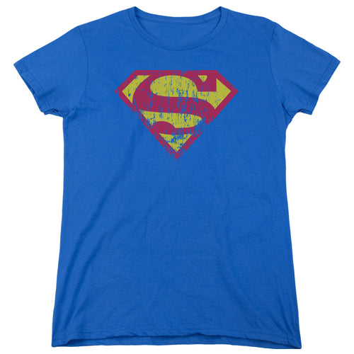 Superman Classic Logo Distressed Royal Womens T-Shirt