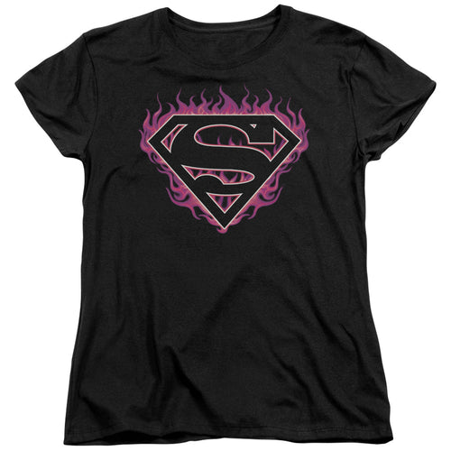 Superman Fuchsia Flames Womens T-Shirt