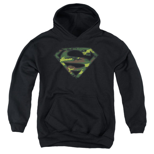 Superman Distressed Camo Shield Black Youth Hoodie